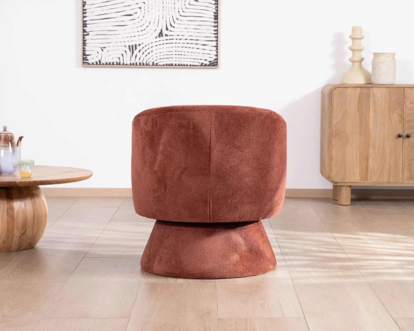 Online Fauteuil d'appoint pivotant en tissu chenillé terracotta "Ladoga" design enveloppant Fauteuil