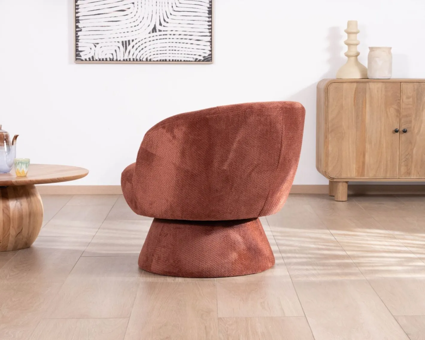 Online Fauteuil d'appoint pivotant en tissu chenillé terracotta "Ladoga" design enveloppant Fauteuil