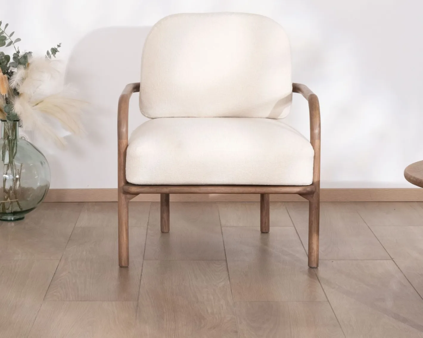 Hot Fauteuil d'appoint style rétro "Pio" tissu bouclette écru Fauteuil
