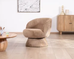 Hot Fauteuil d'appoint tournant 360° en tissu chenillé camel "Ladoga" Fauteuil