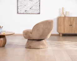 Hot Fauteuil d'appoint tournant 360° en tissu chenillé camel 
