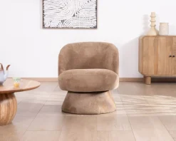 Hot Fauteuil d'appoint tournant 360° en tissu chenillé camel 