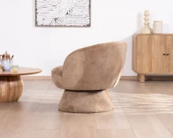 Hot Fauteuil d'appoint tournant 360° en tissu chenillé camel 