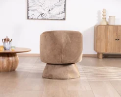 Hot Fauteuil d'appoint tournant 360° en tissu chenillé camel 