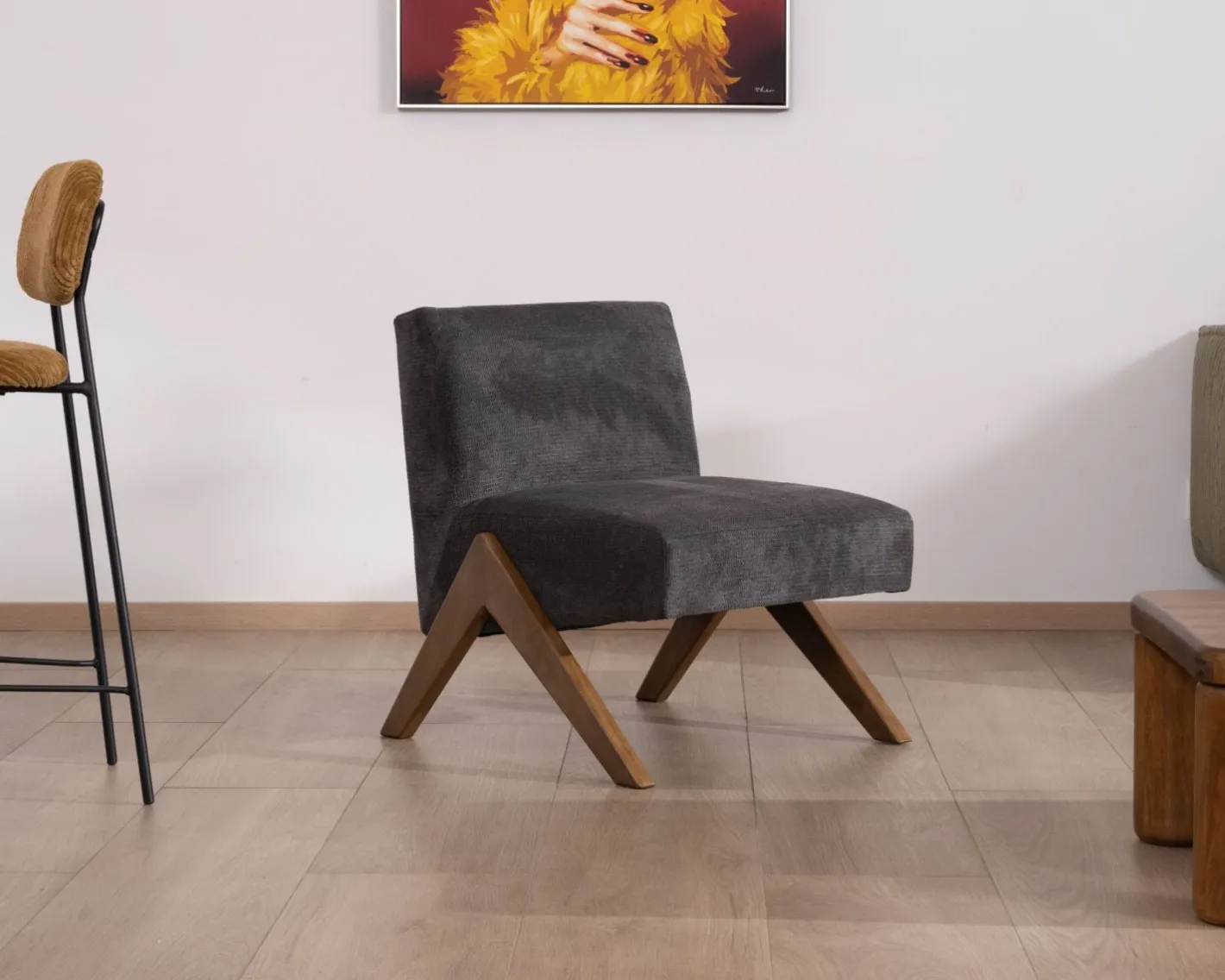 Hot Fauteuil déco anthracite style rétro "Tolga" pieds boomerang Fauteuil