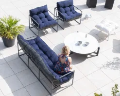 Hot Fauteuil de jardin chic et confortable bleu foncé et aluminium gris "Maluku Island" Fauteuil De Jardin