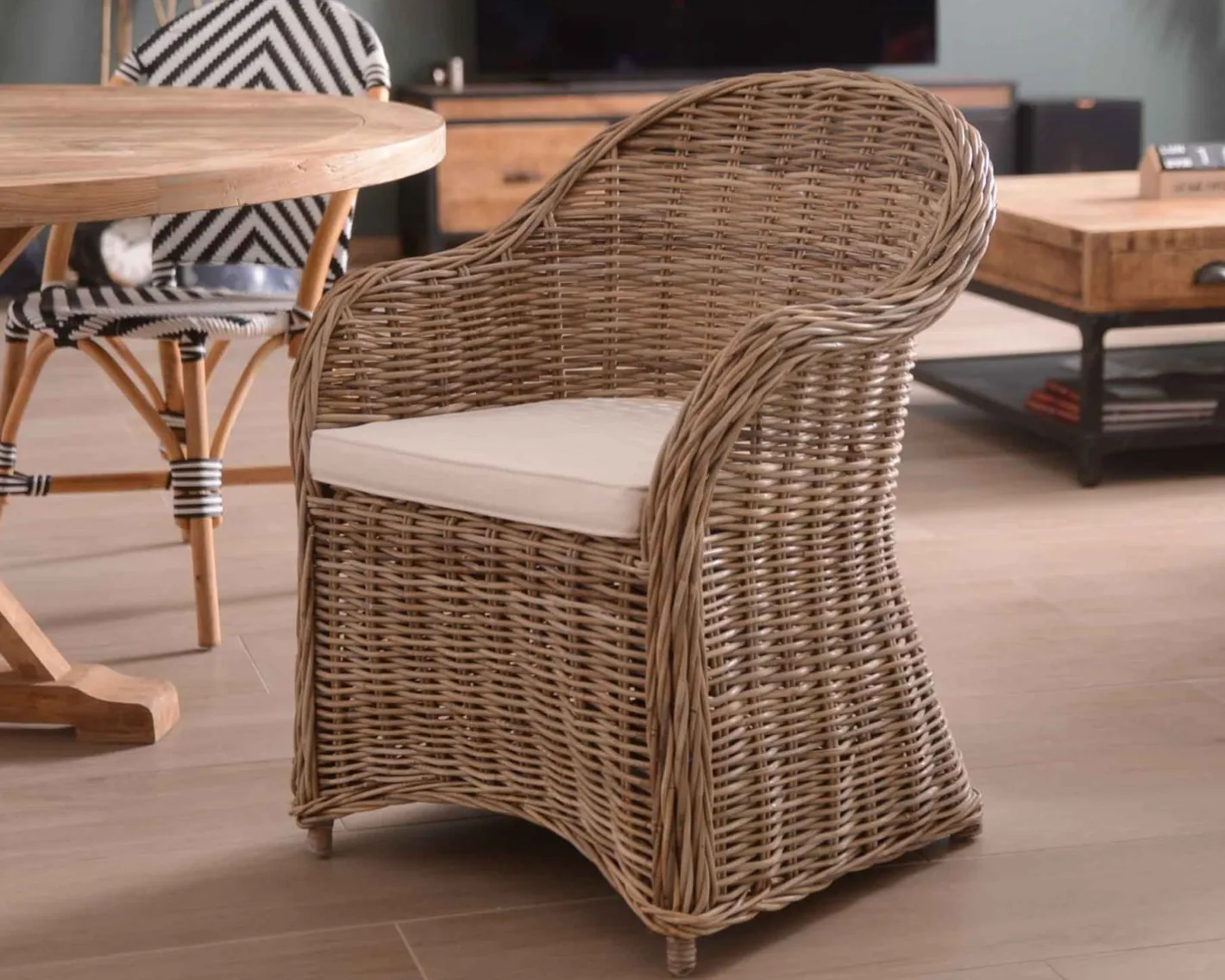 Sale Fauteuil de jardin en rotin kubu grisé, assise en tissu "Balangan Beach" Fauteuil|Fauteuil De Jardin