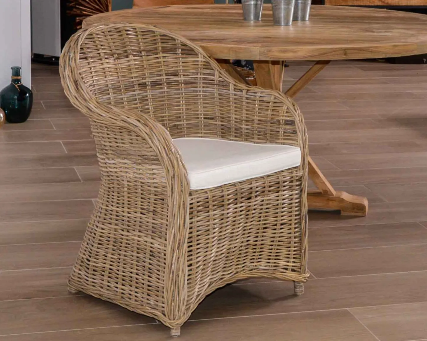 Sale Fauteuil de jardin en rotin kubu grisé, assise en tissu "Balangan Beach" Fauteuil|Fauteuil De Jardin