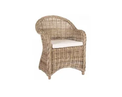 Sale Fauteuil de jardin en rotin kubu grisé, assise en tissu
