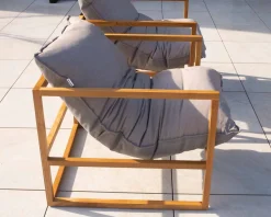 Clearance Fauteuil de jardin relax teck et tissu Sunbrella Taupe "Maluku Island" Fauteuil De Jardin