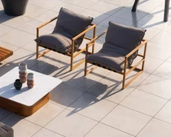 Clearance Fauteuil de jardin relax teck et tissu Sunbrella Taupe