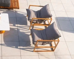 Clearance Fauteuil de jardin relax teck et tissu Sunbrella Taupe