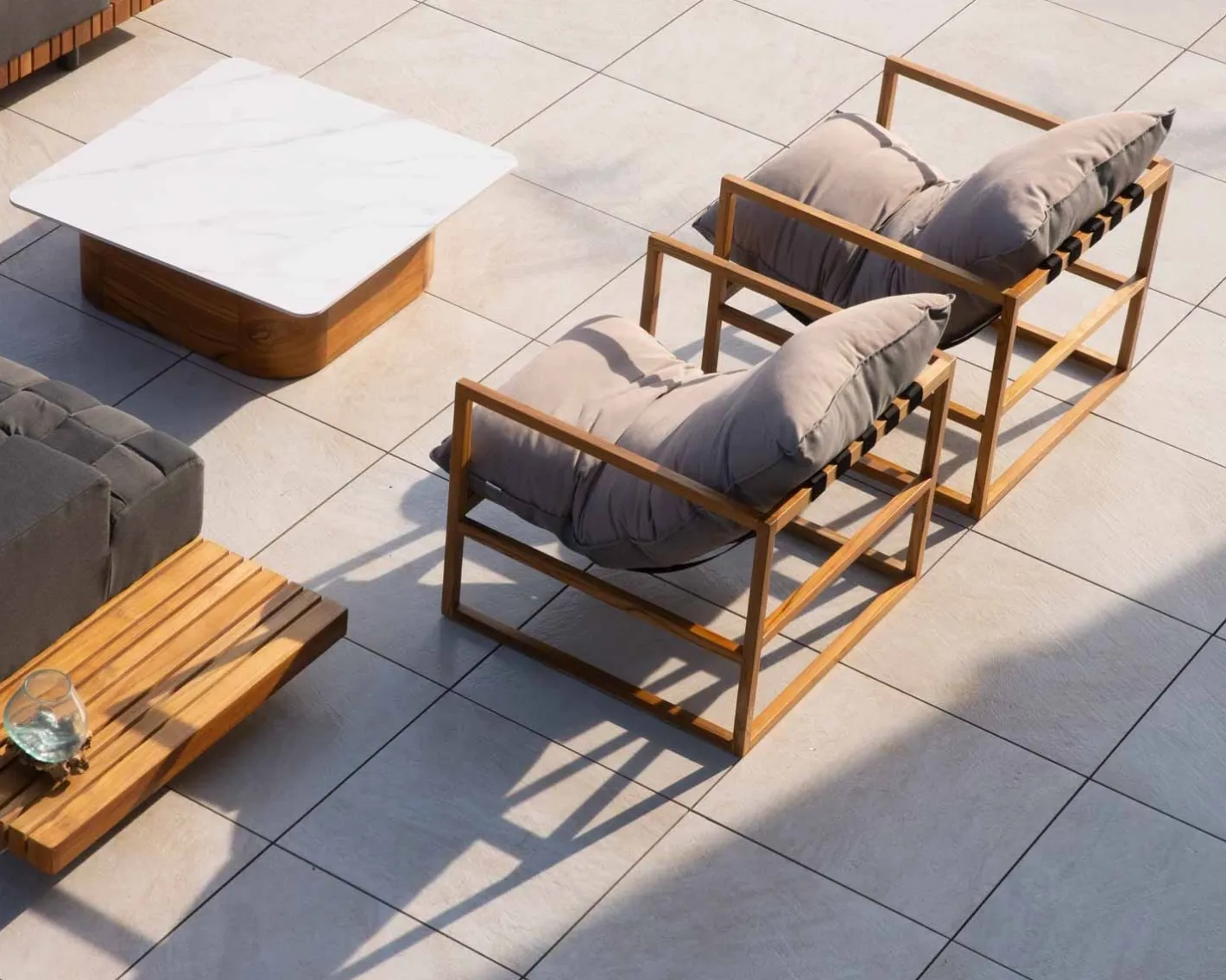 Clearance Fauteuil de jardin relax teck et tissu Sunbrella Taupe "Maluku Island" Fauteuil De Jardin