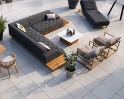 Clearance Fauteuil de jardin relax teck et tissu Sunbrella Taupe