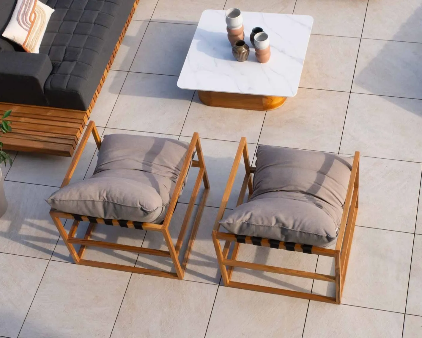 Clearance Fauteuil de jardin relax teck et tissu Sunbrella Taupe "Maluku Island" Fauteuil De Jardin