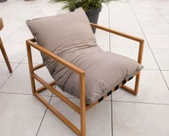 Clearance Fauteuil de jardin relax teck et tissu Sunbrella Taupe