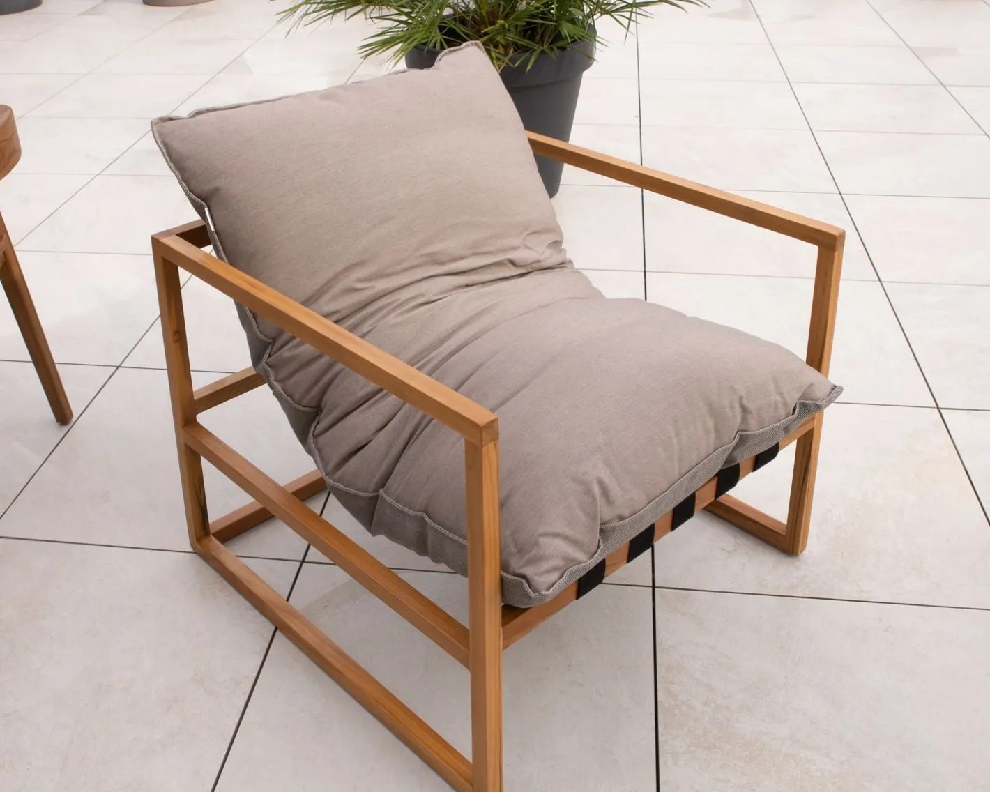 Clearance Fauteuil de jardin relax teck et tissu Sunbrella Taupe "Maluku Island" Fauteuil De Jardin