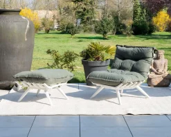 Best Fauteuil de jardin ultra confort en tissu vert kaki avec repose pieds modulaire 