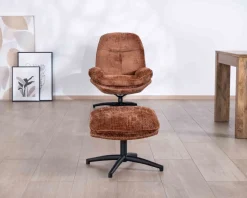 Clearance Fauteuil de relaxation avec pouf en tissu doux terracotta "Branson" pivotant 360° Fauteuil