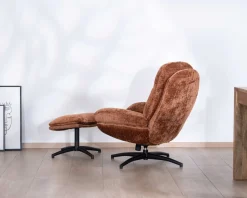 Clearance Fauteuil de relaxation avec pouf en tissu doux terracotta 