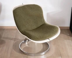 Discount Fauteuil design pop coque en plexiglass et tissu bouclette vert kaki 