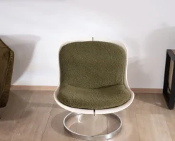 Discount Fauteuil design pop coque en plexiglass et tissu bouclette vert kaki 