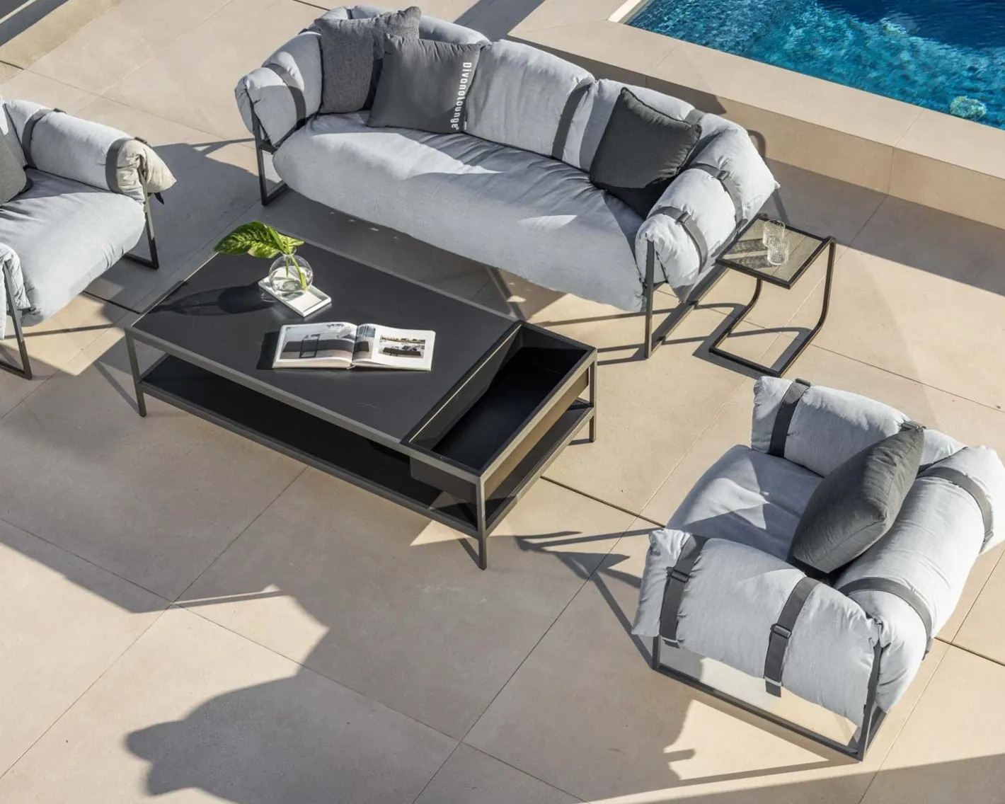 Best Fauteuil de terrasse matelassé gris clair ultra confort structure aluminium "Paquetage" Fauteuil De Jardin