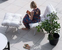 Discount Fauteuil d'extérieur blanc avec repose-pieds modulaire structure aluminium blanche 