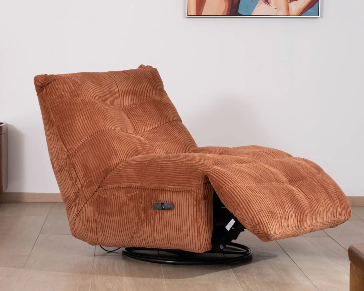 Outlet Fauteuil enveloppant en velours côtelé terracotta "Cascada" rotatif avec repose-pieds relevable Fauteuil