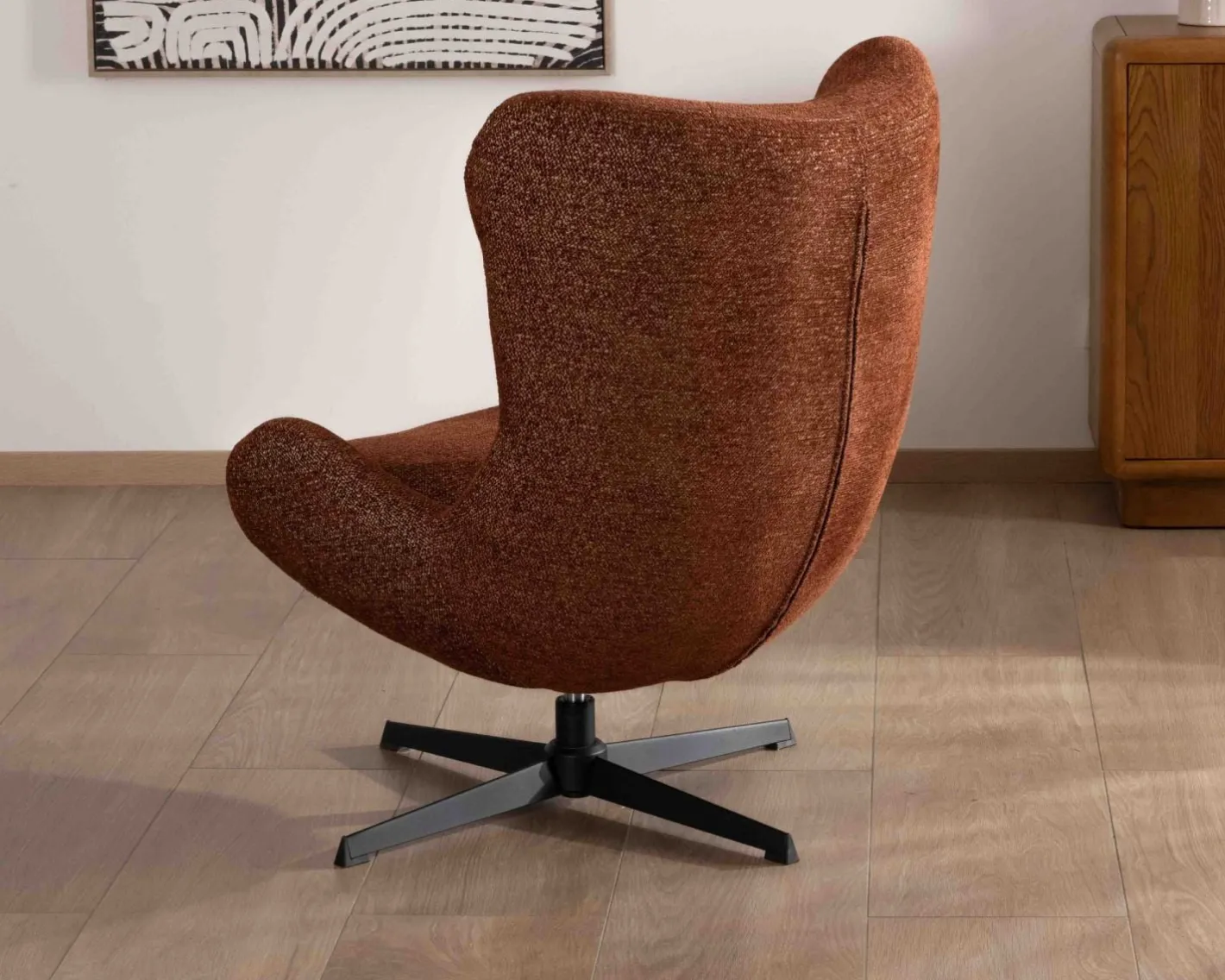 Hot Fauteuil enveloppant et pivotant esprit cocooning et rétro "Calista" en tissu bouclette terracotta Fauteuil