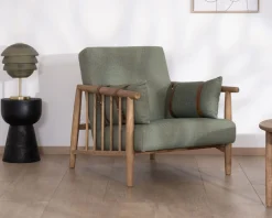 New Fauteuil esprit ethnique en tissu gaufré kaki "Plume" Fauteuil