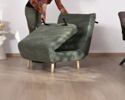 New Fauteuil esprit vintage en tissu vert kaki "Folda" modulable 2 en 1 Fauteuil