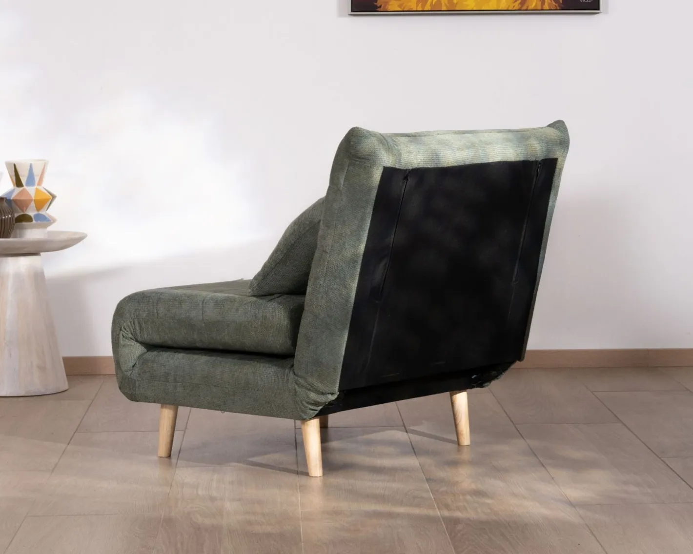 New Fauteuil esprit vintage en tissu vert kaki "Folda" modulable 2 en 1 Fauteuil