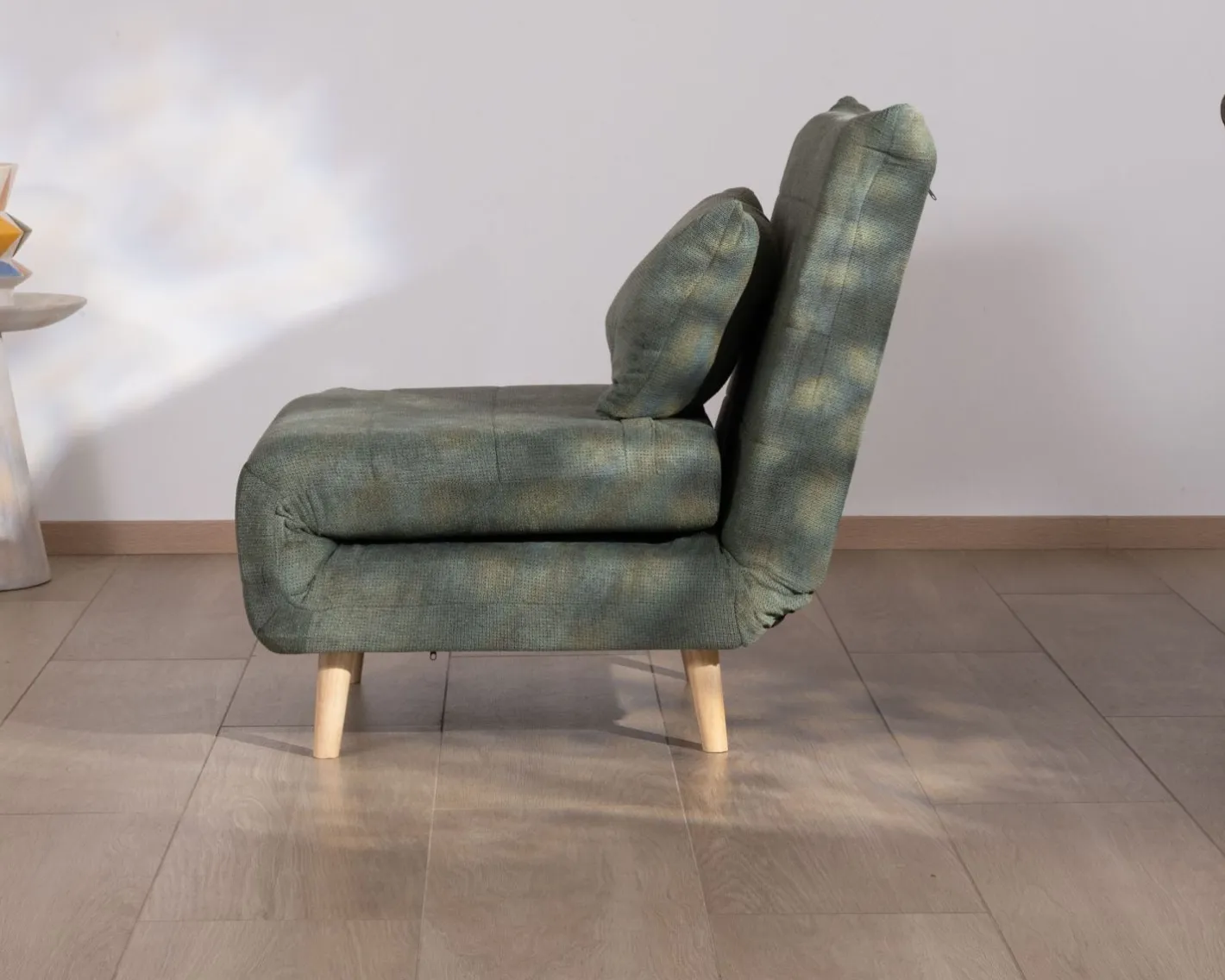 New Fauteuil esprit vintage en tissu vert kaki "Folda" modulable 2 en 1 Fauteuil