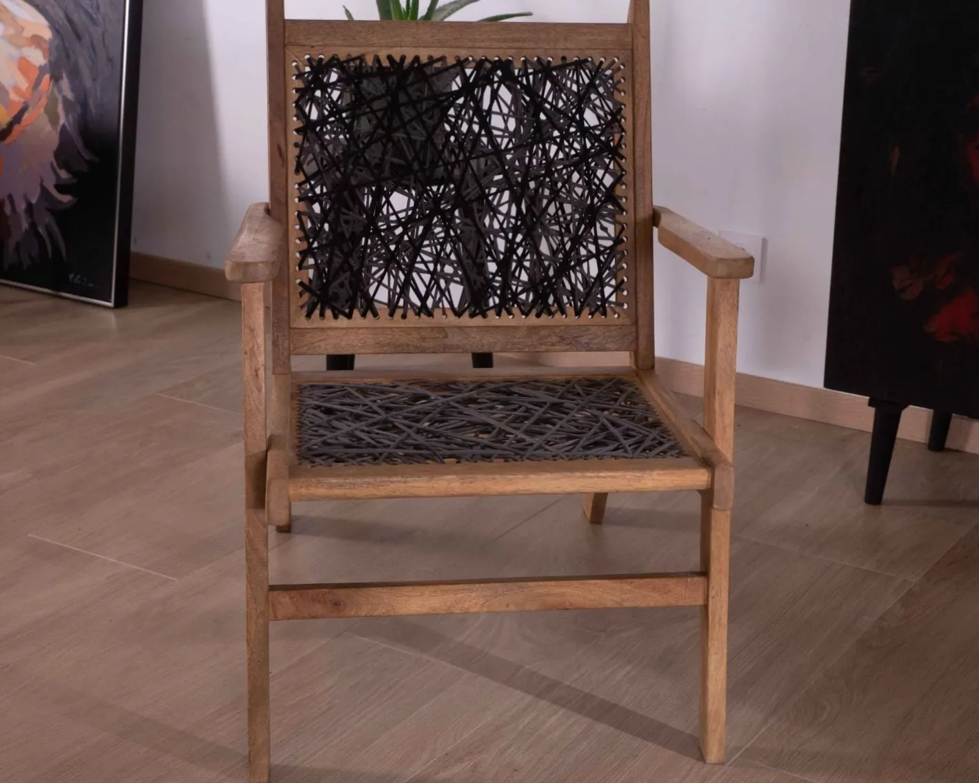 Fauteuil ethnique bas en bois de hêtre et cordages "Pop Vintage" Fauteuil