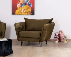 Discount Fauteuil kaki tissu ultra doux design vintage "Hasting" Fauteuil