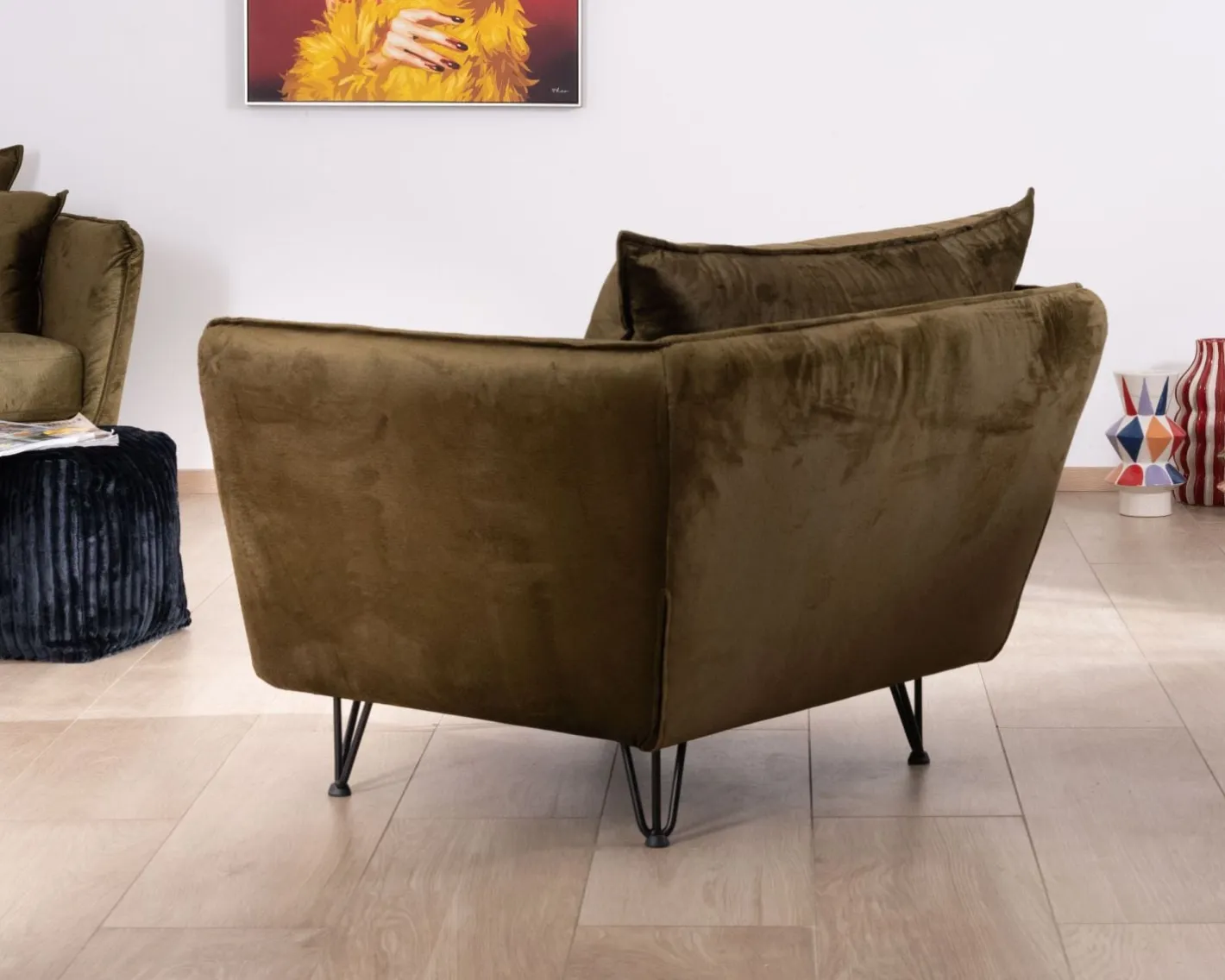 Discount Fauteuil kaki tissu ultra doux design vintage "Hasting" Fauteuil
