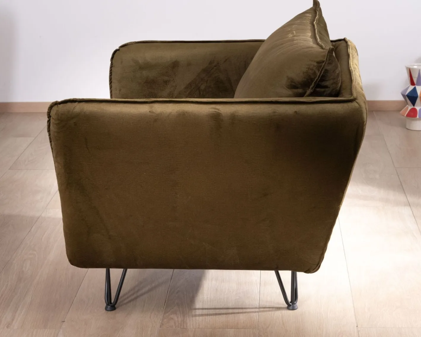Discount Fauteuil kaki tissu ultra doux design vintage "Hasting" Fauteuil