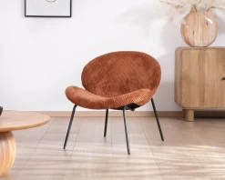 Fauteuil lounge design en velours côtelé rouille