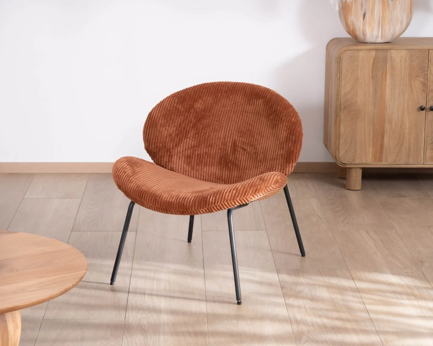 Fauteuil lounge design en velours côtelé rouille "Sonate" Fauteuil