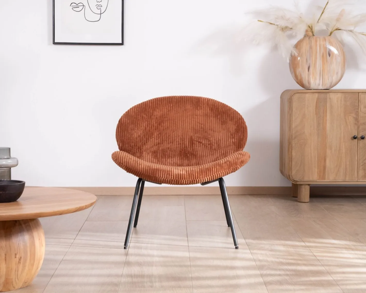 Fauteuil lounge design en velours côtelé rouille "Sonate" Fauteuil