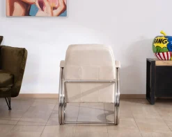 Fauteuil lounge rétro en cuir blanc et acier inoxydable "AstroPop" Fauteuil