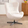 Hot Fauteuil pivotant cocooning en tissu bouclette blanc cassé "Calista" forme enveloppante Fauteuil