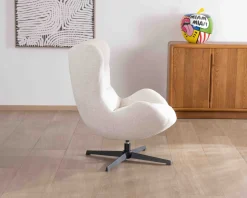 Hot Fauteuil pivotant cocooning en tissu bouclette blanc cassé 