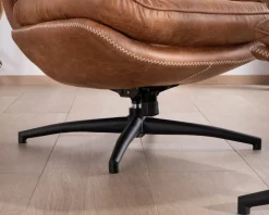 Sale Fauteuil pivotant esprit rétro avec pouf en tissu microfibre coloris havane