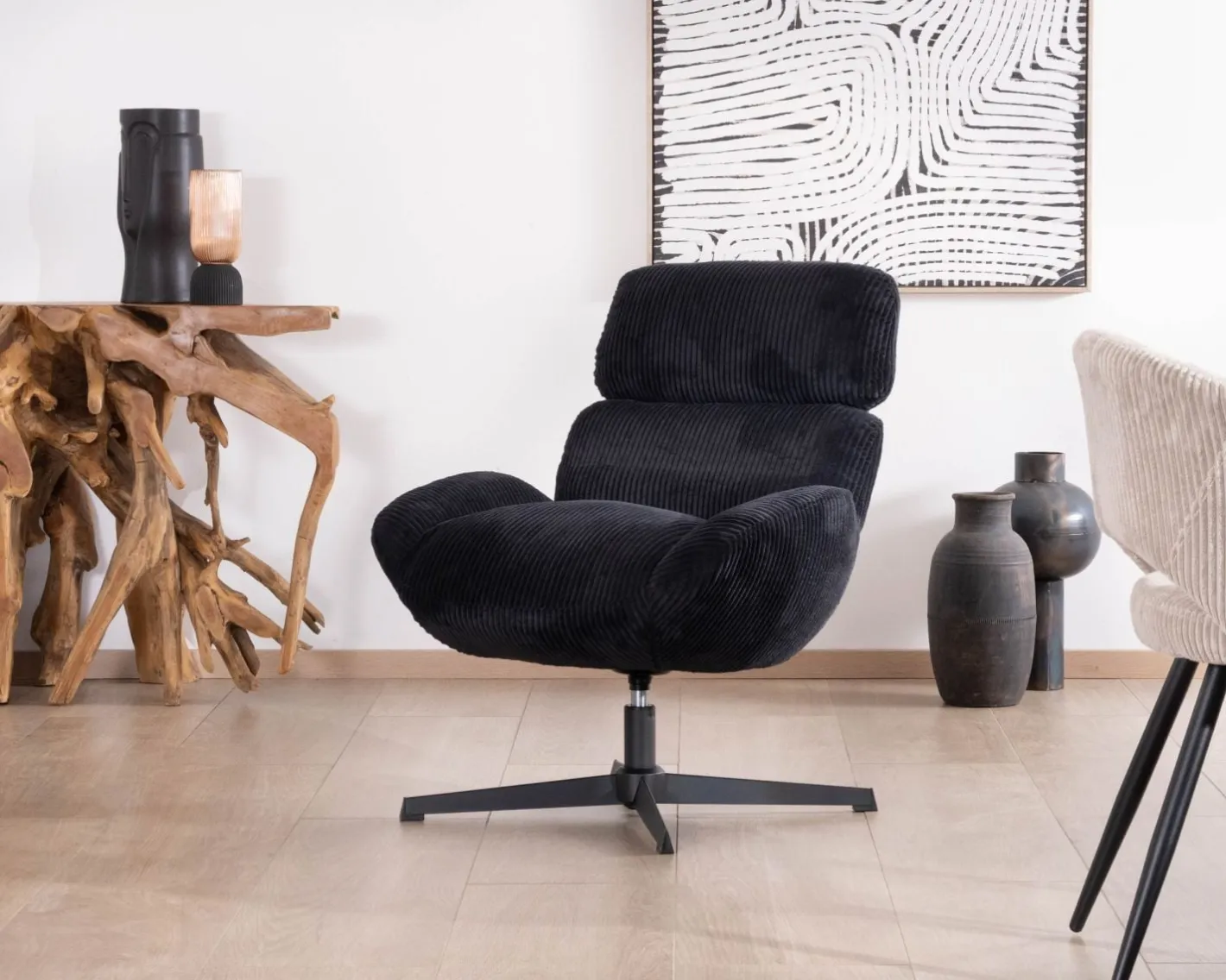 Best Fauteuil relax tournant 360° en velours côtelé noir "Bissett" Fauteuil