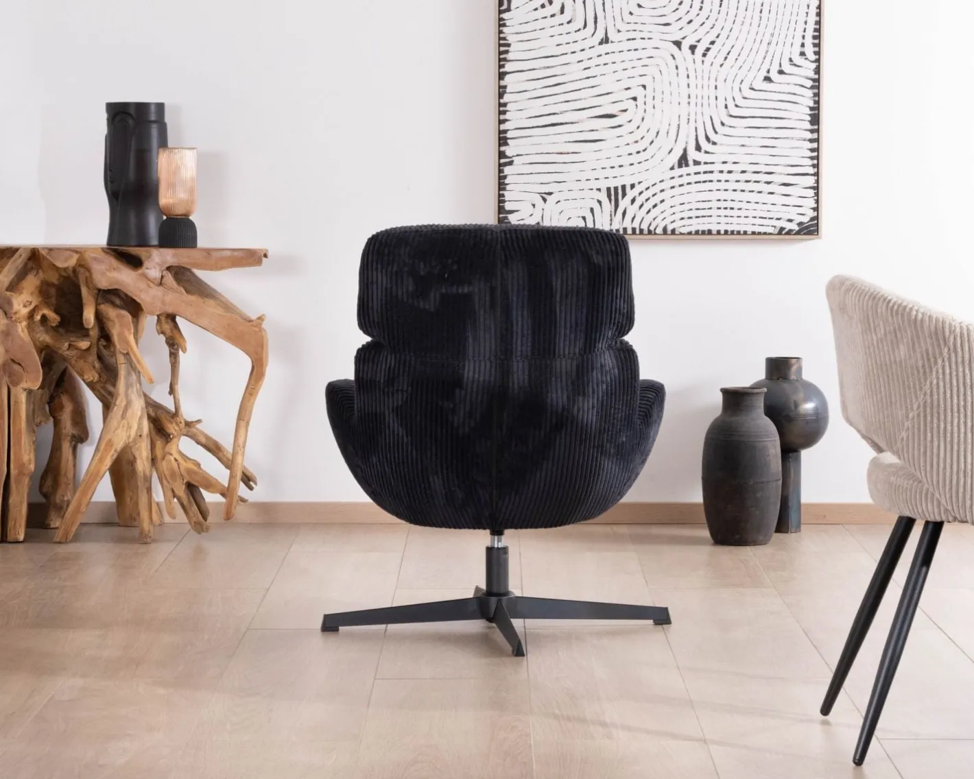 Best Fauteuil relax tournant 360° en velours côtelé noir "Bissett" Fauteuil