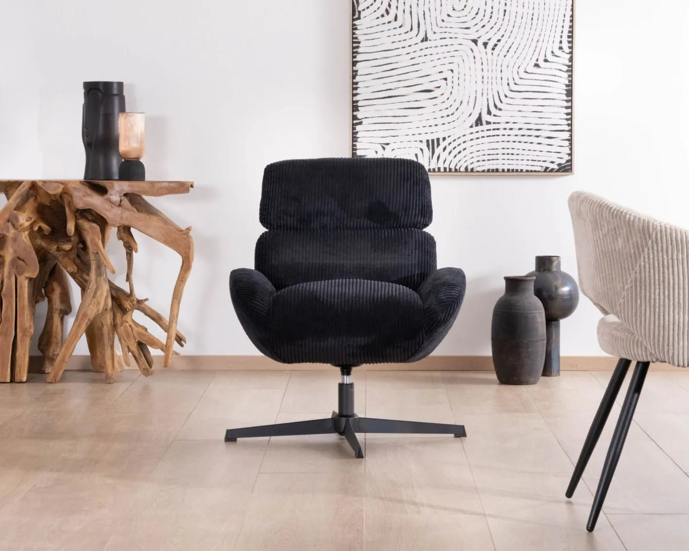 Best Fauteuil relax tournant 360° en velours côtelé noir "Bissett" Fauteuil