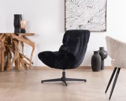 Best Fauteuil relax tournant 360° en velours côtelé noir