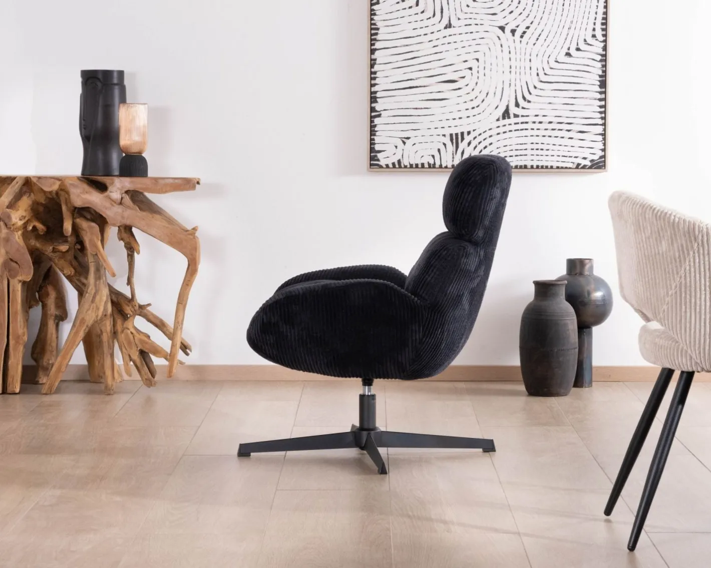 Best Fauteuil relax tournant 360° en velours côtelé noir "Bissett" Fauteuil
